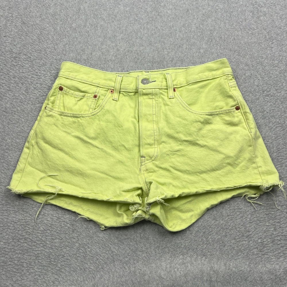 Levi's 501 Jean Shorts Womens 30 Neon Yellow Denim Original Fit High Rise Cutoff